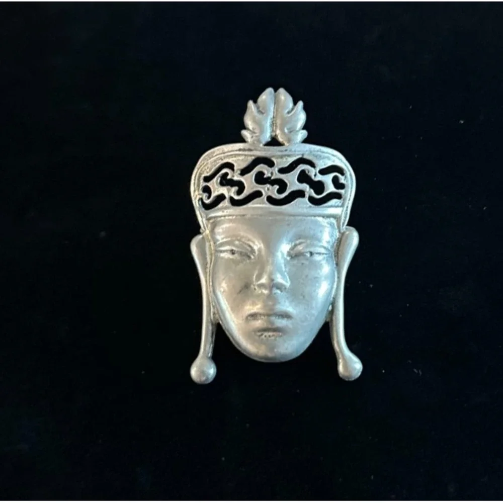Sterling‎ Silver SIAM Asian Face Brooch 1940s Jewelry